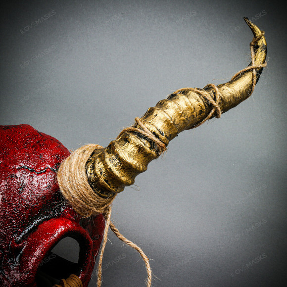 Antelope Devil Animal Skull with Gold Impala Horns Masquerade Mask - Bloody Red - Picture 8 of 10